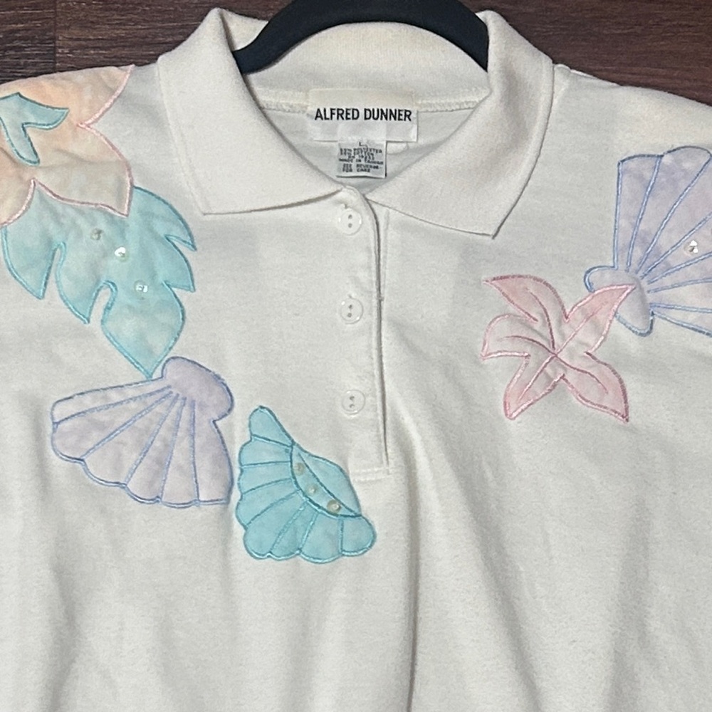 Alfred Dunner White Pastel Embroidered Women's Shirt